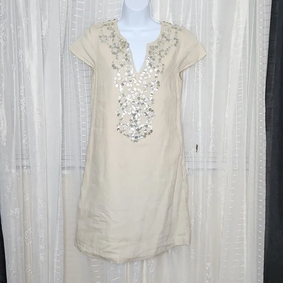Vineyard Vines | Dresses | Vineyard Vines Flax Linen Blend Shell Beaded  Tunic Dress Sz2 | Poshmark
